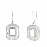 Sterling Silver Semi Mount Earrings Setting Emerald OCT 9X7mm Triple Halo Baguette - Syzjewelry